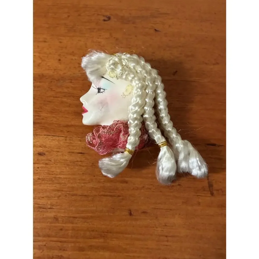 Vintage Sculpted Lady Face Profile Brooch Pin Porcelain Style Collectible